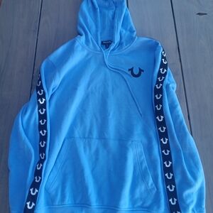 True Religion Light Blue Hoodie with Black Accents